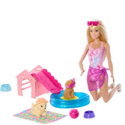 Barbie family puppy pool party