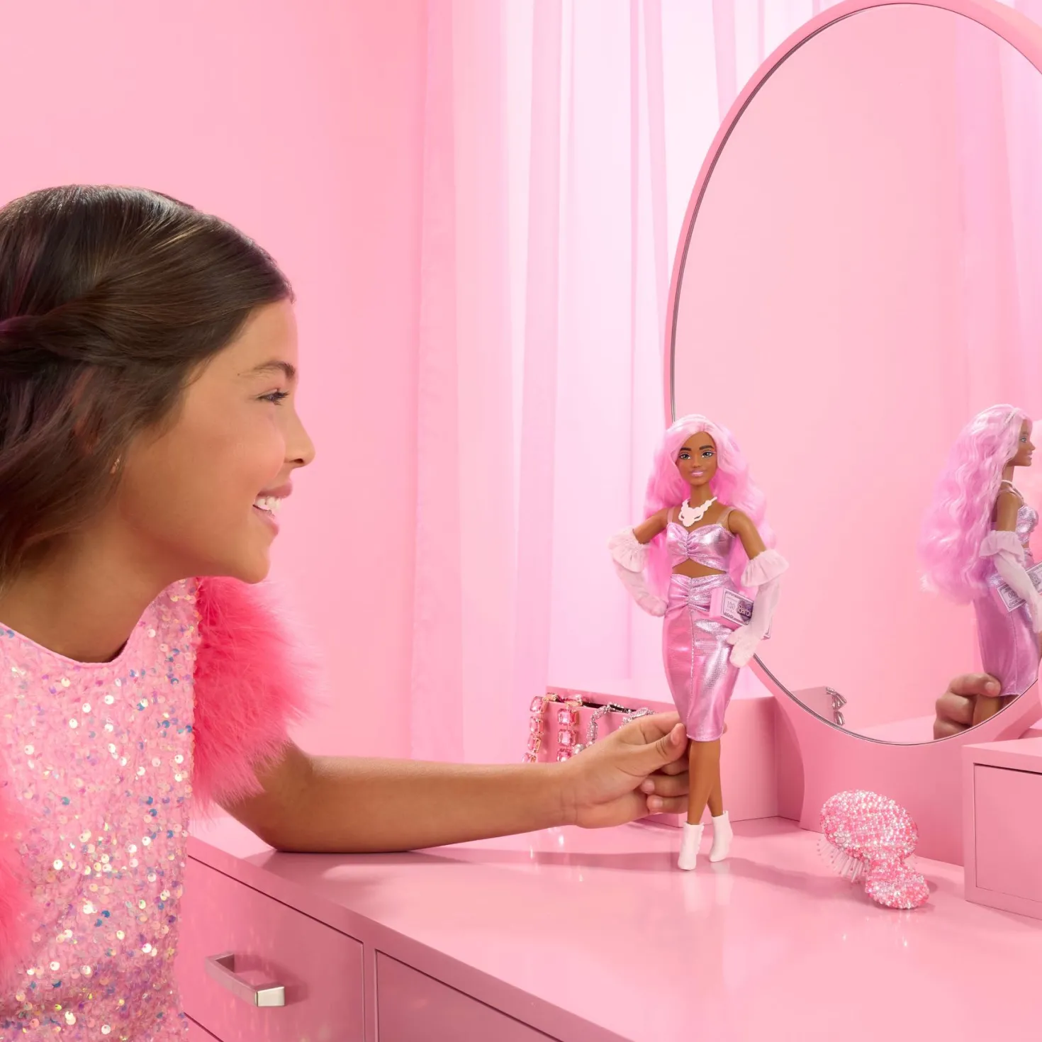 Barbie Fashionsta pop deluxe+metallic roze haar