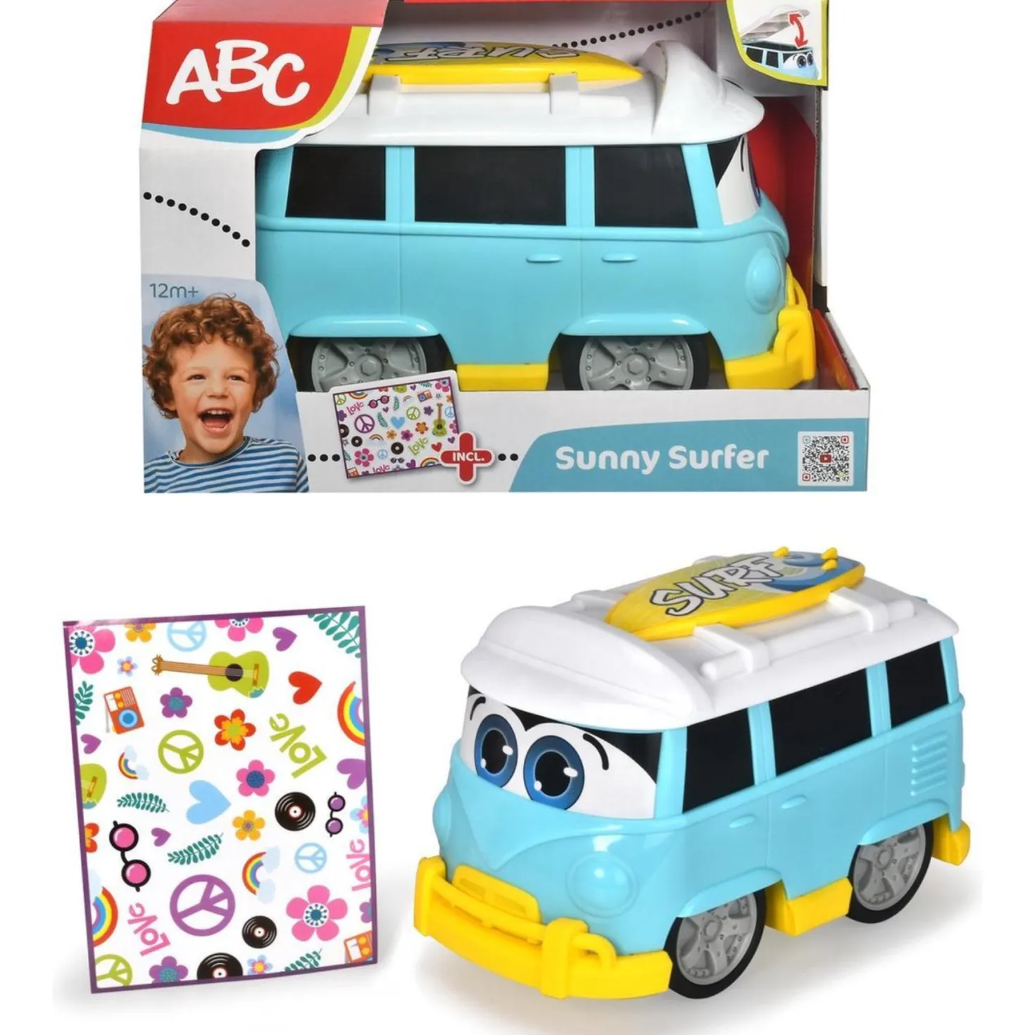 Bus Dickie Sunny surfer bus 25 cm met stickers