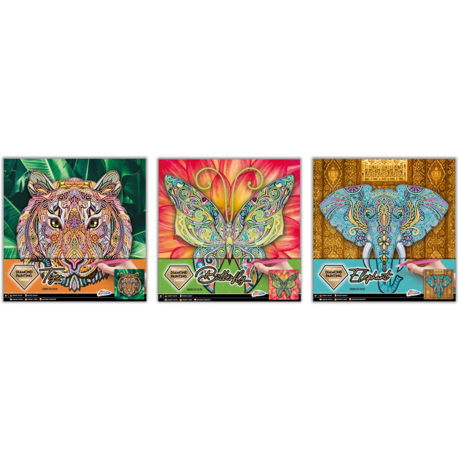Diamond Painting Op Canvas 30x30 cm 3 assorti