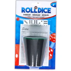 Dobbelset Spel Compleet met 5 Dobbelstenen Dobbelbeker en Scoreblok op Blister