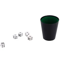 Dobbelset Spel Compleet met 5 Dobbelstenen Dobbelbeker en Scoreblok op Blister