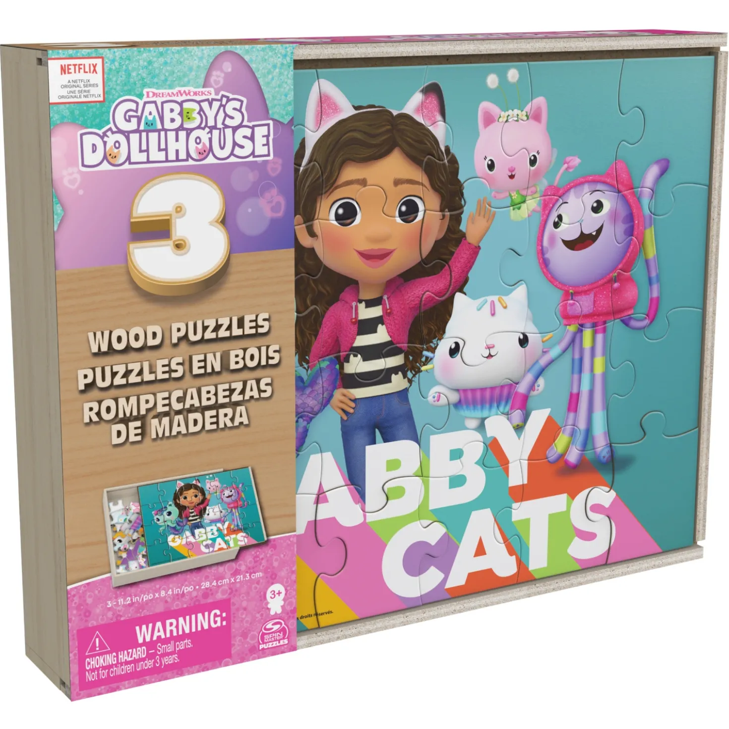 Gabby's Dollhouse Puzzel 3 Pack: Houten Puzzel In Houten Doos