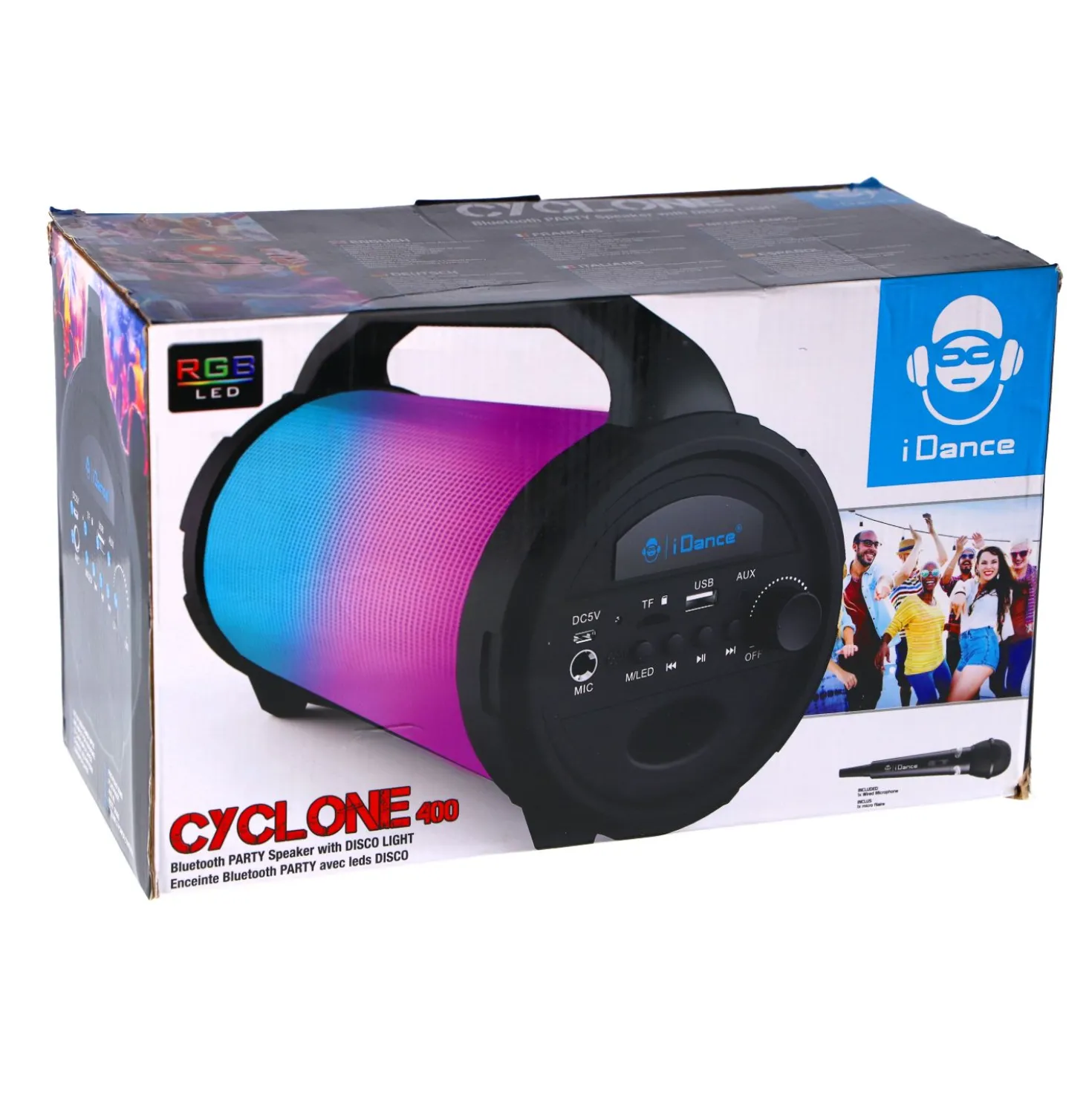 Idance party speaker cyclone met microfoon