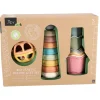Jipy bioplastic Deluxe Giftset stapeltoren bad stapelbekertjes en speel ratelbal 3 delig