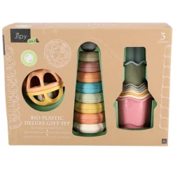 Jipy bioplastic Deluxe Giftset stapeltoren bad stapelbekertjes en speel ratelbal 3 delig