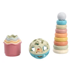 Jipy bioplastic Deluxe Giftset stapeltoren bad stapelbekertjes en speel ratelbal 3 delig