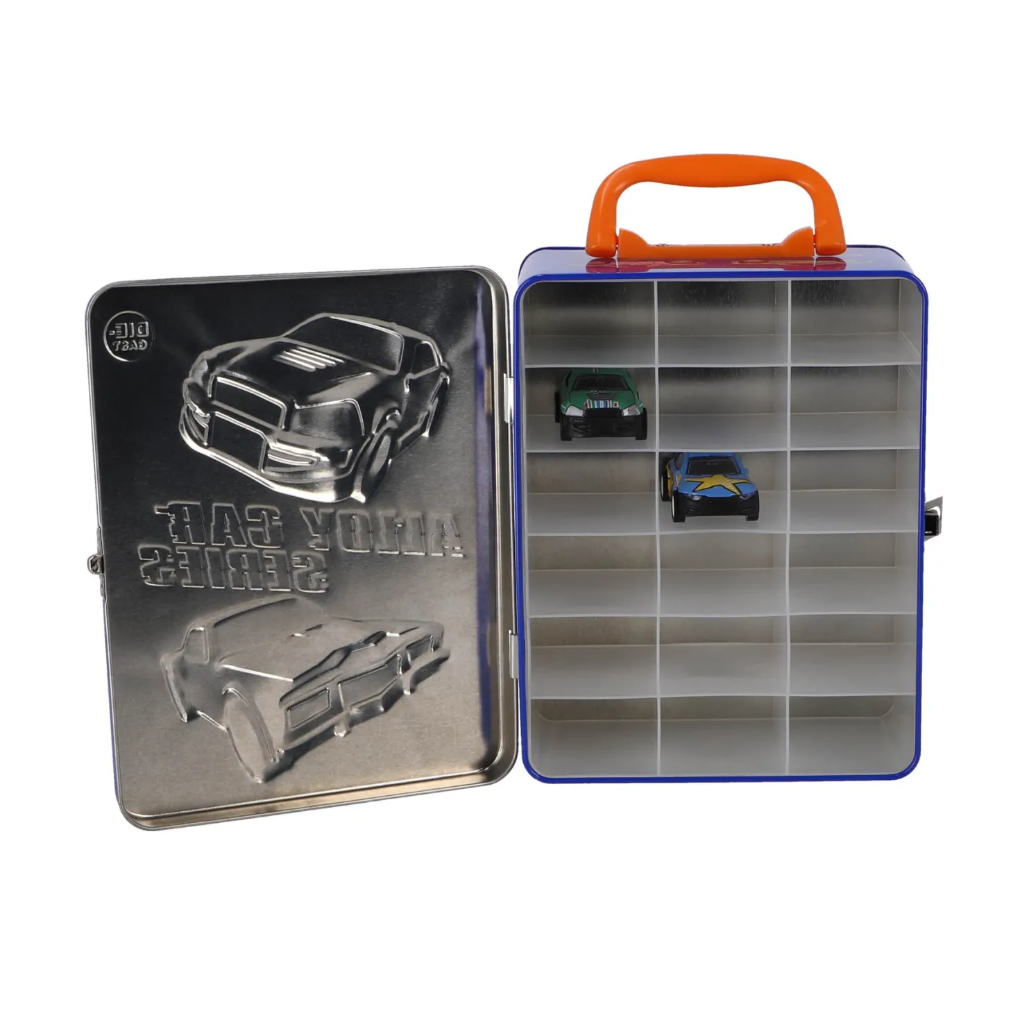 Opbergbox metaal met 2 diecast freewheel auto's