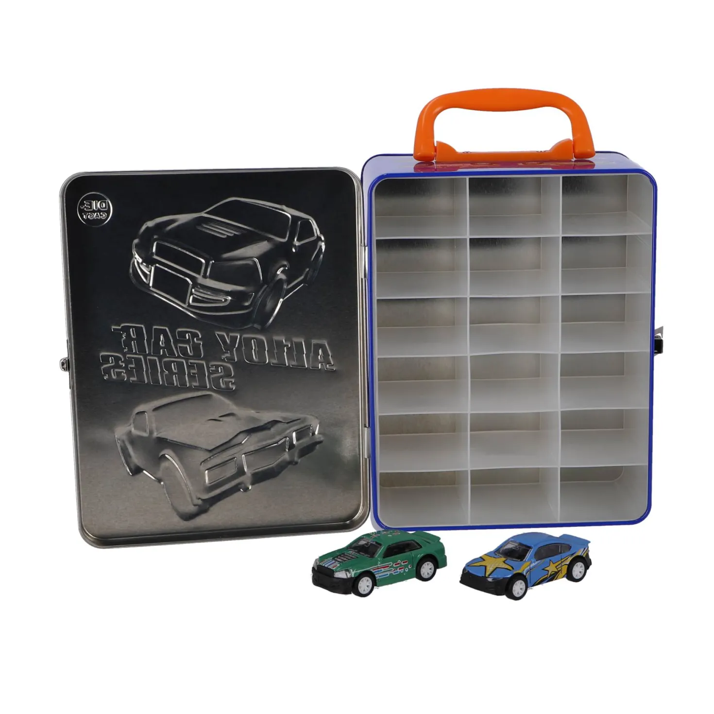 Opbergbox metaal met 2 diecast freewheel auto's