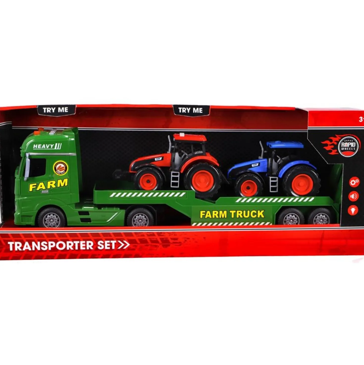 Rapid Wheels Autotransporter met 2 tractoren met licht en geluid en frictie