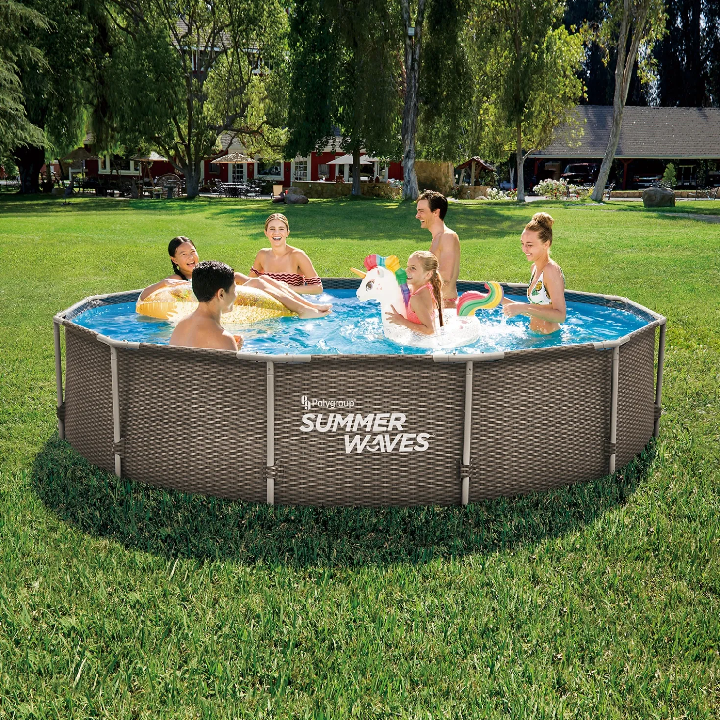 Summer Waves Zwembad Active Frame 366 X 76 cm Dark Double Rattan + filterpomp