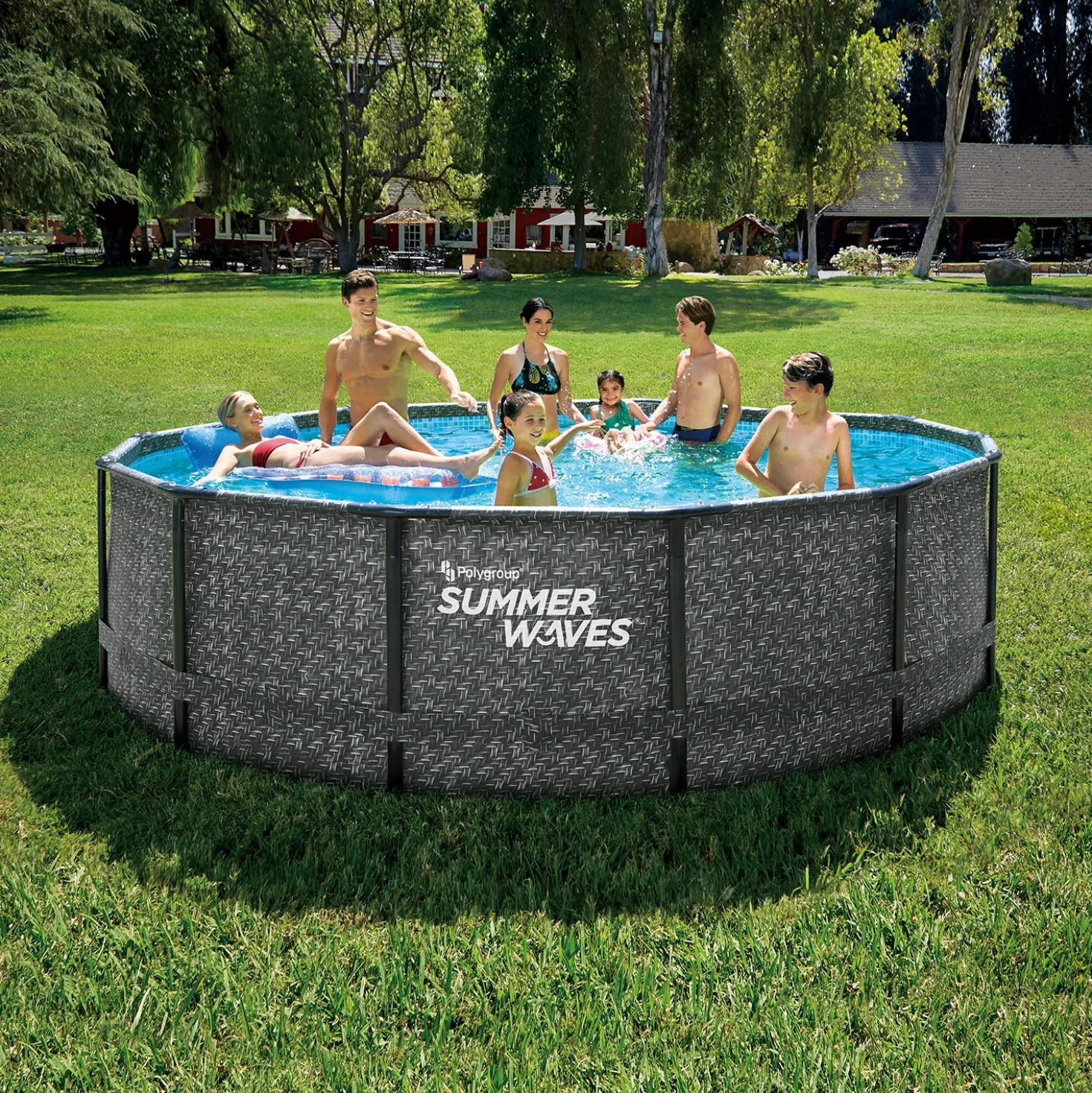 Summer Waves Zwembad Elite Frame 427 X 107 cm Dark Herringbone + filterpomp
