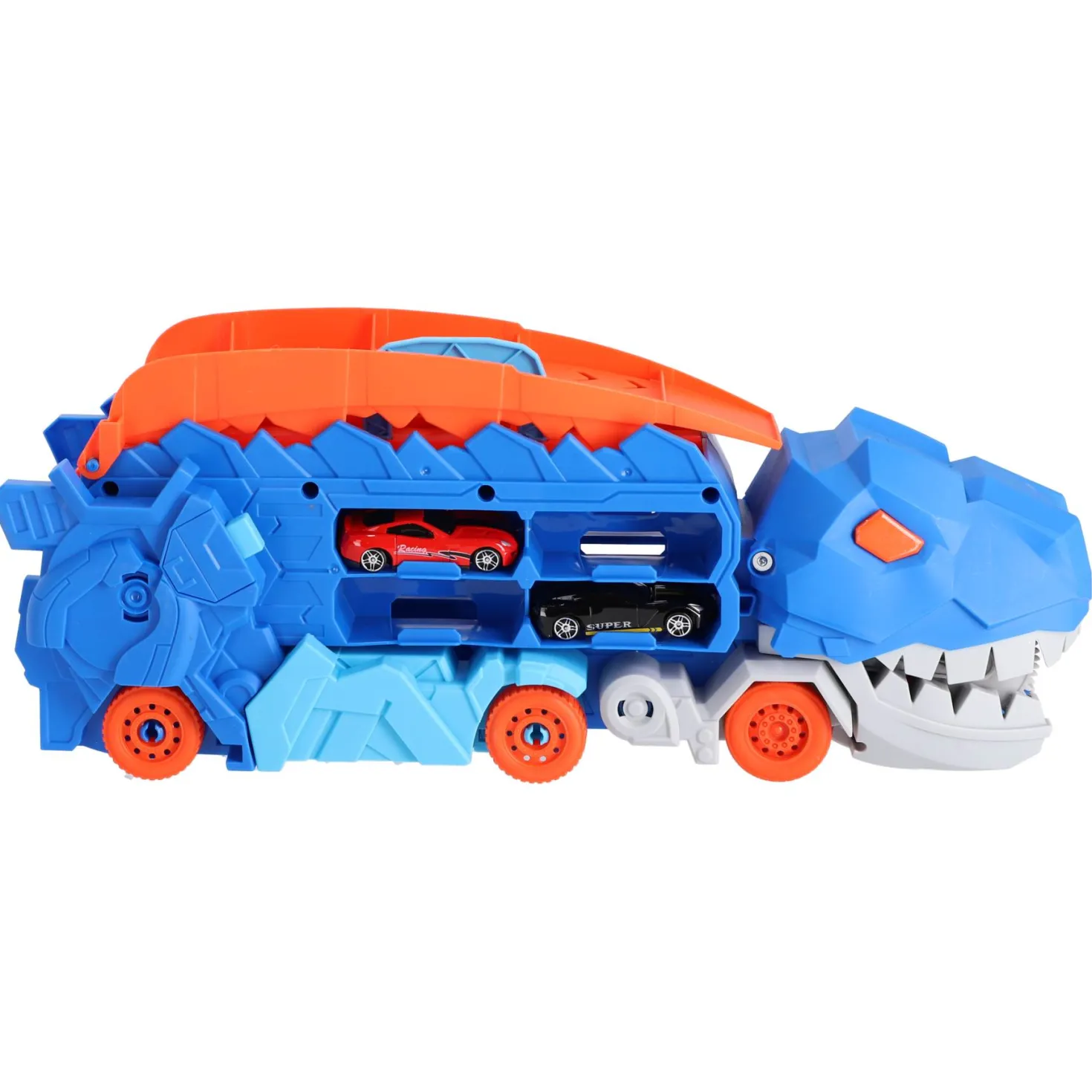 Transporter carrycase dino met 2 diecast auto's