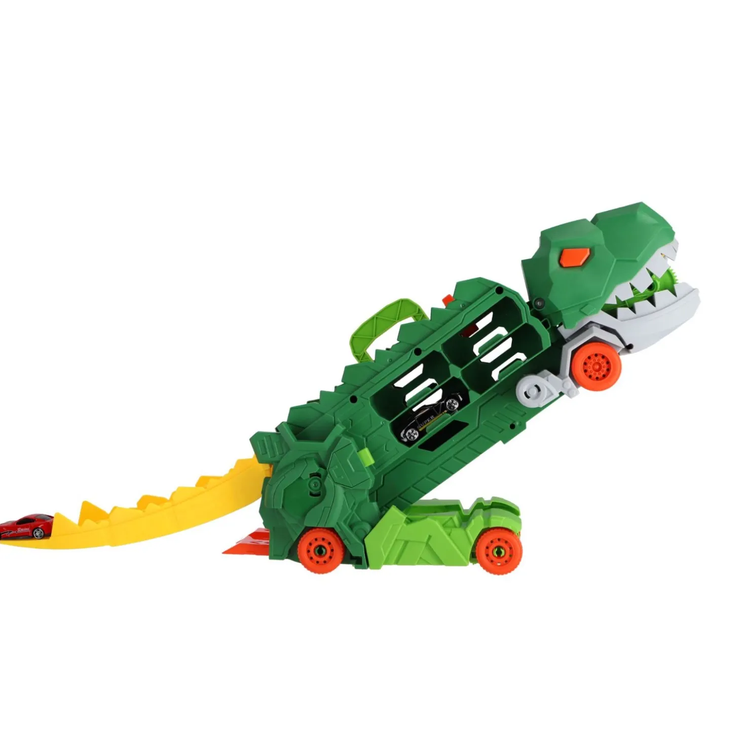 Transporter carrycase dino met 2 diecast auto's