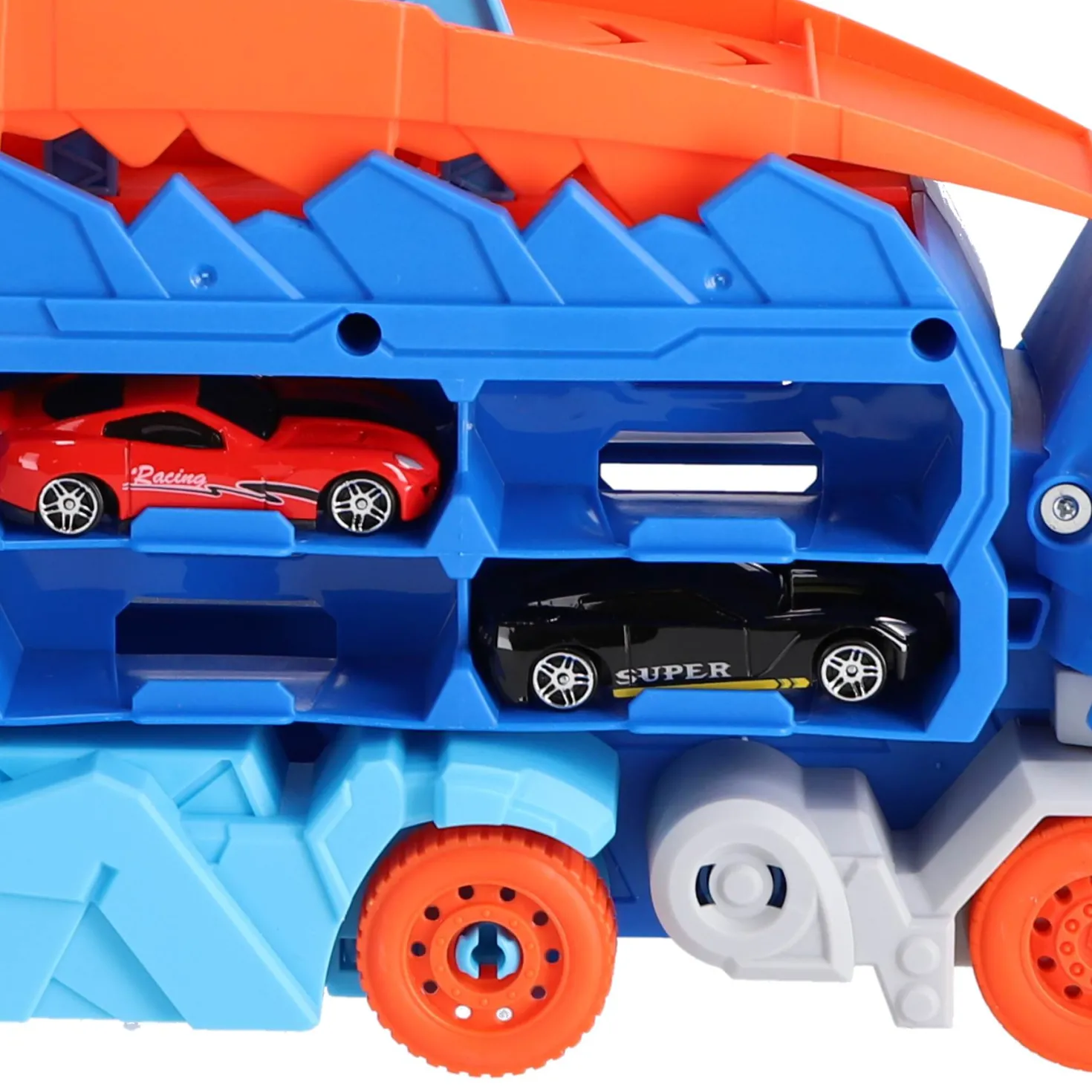 Transporter carrycase dino met 2 diecast auto's